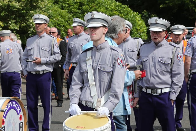 Dervock Young Defenders band pictured at the Ballycastle District church service held at Dervock Parish Church on Sunday. Credit McAuley Multimedia