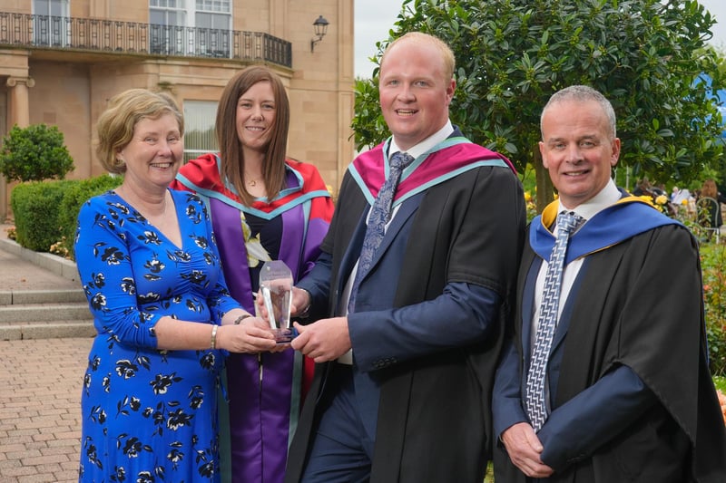 James Waugh from Portadown was awarded the Department of Agriculture, Environment and Rural Affairs (DAERA) Prize for achieving the highest marks on the MSc in Business for Agri-Food and Rural Enterprise course. James was congratulated by Katrina Godfrey (Permanent Secretary, DAERA), Dr Victoria Murphy (senior lecturer, CAFRE) and Paul McHenry (CAFRE director).