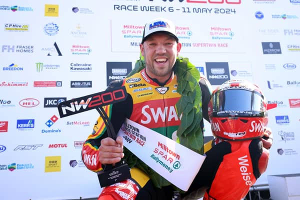Peter Hickman won the first Supertwin race - the opening race of Saturday - at the North West 200.