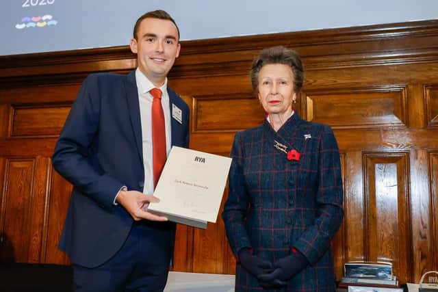 Jack Kennedy of Strangford Yacht Club with the Princess Royal at the RYA awards ceremony. Photo credit: the Royal Yachting Association