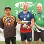 The finalists of the World Bowls Champions of Champions 2022, Runner-up Izzat Dzulkeple (Malaysia), Winner Sam Tolchard (England), Bronze medallists Gary McCloy (Ireland) and Lee Schraner (Australia).