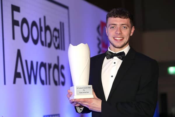 Rathfriland's Matthew Holloway collects his award after being named on the NIFL PIL Team of the Year.
