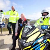 L - R: Causeway Coast and Glens District Commander, Superintendent Mark Roberts, Director of North West 200, Mervyn White and PSNI Constable for Roads Policing. CREDIT PSNI