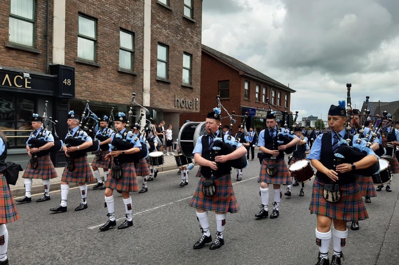 One the many pipe bands on parade at today's Twelfth procession in Magherafelt. Credit: National World
