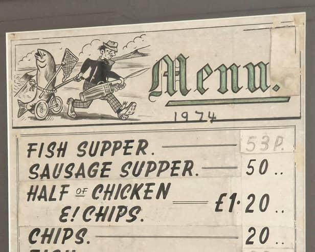 The 1974 menu from the hugely popular Dolphin chip shop on Portrush's Causeway Street. Credit the Mullan Family