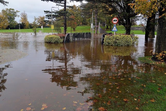 Portadown People's Park was closed on Tuesday as the Corcrain River, which runs through the park, burst its banks. PT44-255.