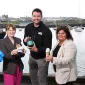 (L-R): Pamela Jordan, senior commercial manager at RiverRidge, Economy Minister Dr Caoimhe Archibald, Gareth Irvine, chief executive of Copeland Distillery and Daniela Morelli-Kerr, Sales & Marketing Director at Morelli’s Ice-Cream. CREDIT DARREN KIDD