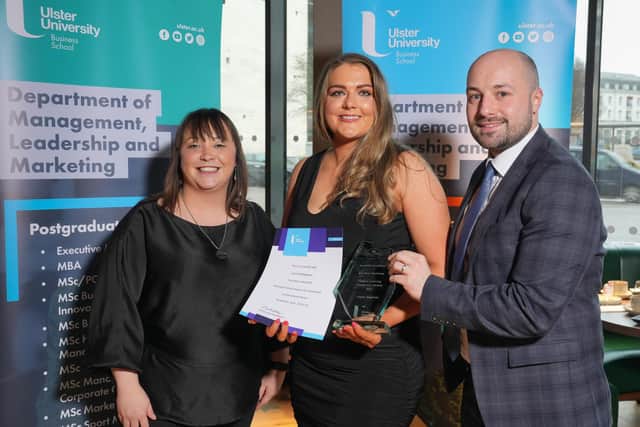 Louise Magowan receives an Ulster University Business School Excellence Award.