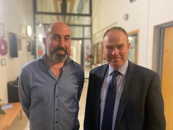 Pictured at Magherafelt High School's Prize Night are, from left,  special guest James Alexander -  UTV personality from Rare Breed Programme - and Vice Principal Stephen Fleming.