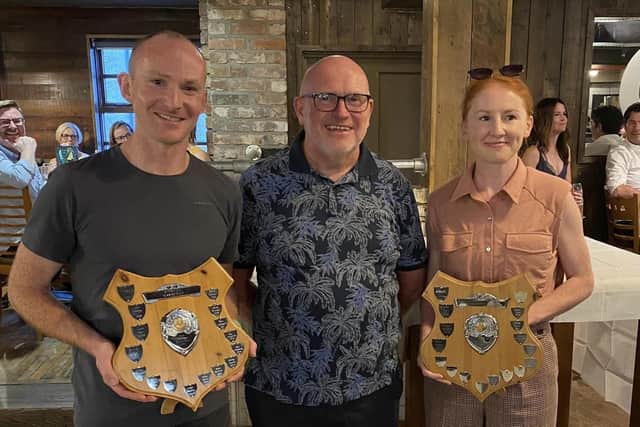 Christopher McNickle, Kenneth Bacon and Bernadette O'Kane at the Springwell Running Club awards. Credit David McGaffin