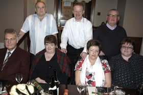 LINE UP. Sammy McClements and friends, pictured at the Glebe Rangers Supporters Club Christmas dinner in the Manor Hotel in 2008