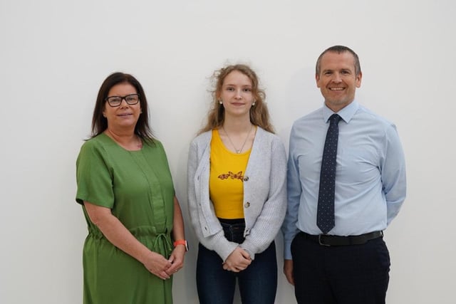 One of the GCSE high achievers from Lismore College at GCSE level Justyna Moates (5A*, 5A) pictured with Mrs Lennon (Principal) and Mr K Ward (Vice Principal)