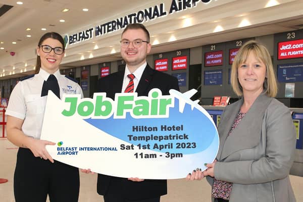 Pictured left to right are: Paula Turner, Wilson James; Ryan Allsopp, Swissport and Jaclyn Coulter, Belfast International Airport.