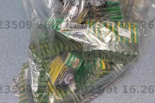 A portion of the five kilos of hand-rolling tobacco seized by police. Submitted by the PSNI