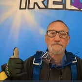 Thumbs up from Jim ahead of his 80th birthday skydive.