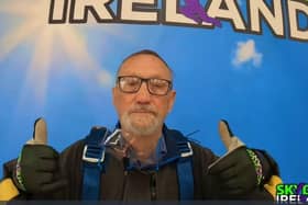 Thumbs up from Jim ahead of his 80th birthday skydive.