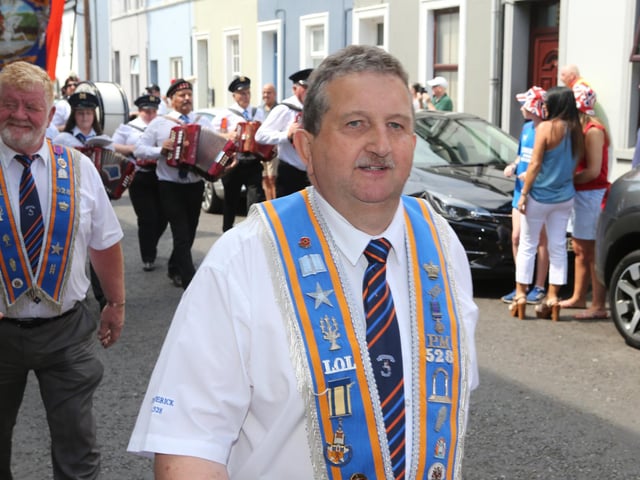 Ballymoney, Rasharkin, Cloughmills, Bushmills and Ballycastle were in attendance at the Twelfth demonstration in Ballymoney with a total of 43 Lodges and 22 bands.