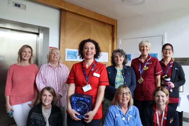 Winner of the Hazel McCalister award, Lisa Crothers (centre) alongside the rest of the nominated midwives from across the South Eastern HSC Trust