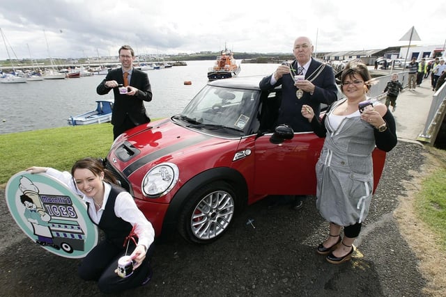 The then Mayor of Coleraine, Cllr David Barbour with sponsors of the Mini Weekend back in 2008, Daniela Morelli from Morelli’s and Paul Hasson and Alison Baird from JKC, Mini.