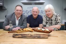 From left: Robin Elliott, presenter; Chief Judge, Chef Stephen Jeffers and Families First Ltd Managing Director and competition founder, Ann King at the launch of the Rising Stars Young Chef of the Year 2024. CREDIT JIM CORR