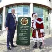 Councillor Andrew Gowan, Mayor of Lisburn & Castlereagh City Council with Santa at the launch of Lisburn & Castlereagh City Council’s festive programme jam packed full of fun activities for people of all ages. Pic credit: LCCC