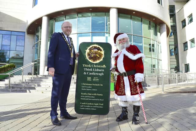 Councillor Andrew Gowan, Mayor of Lisburn & Castlereagh City Council with Santa at the launch of Lisburn & Castlereagh City Council’s festive programme jam packed full of fun activities for people of all ages. Pic credit: LCCC