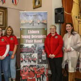 Ladies' from Lisburn Young Defenders where joined at their Festival of Melody Flute Bands by MLA Emma Little-Pengelly. Pic by Norman Briggs, rnbphtographyni
