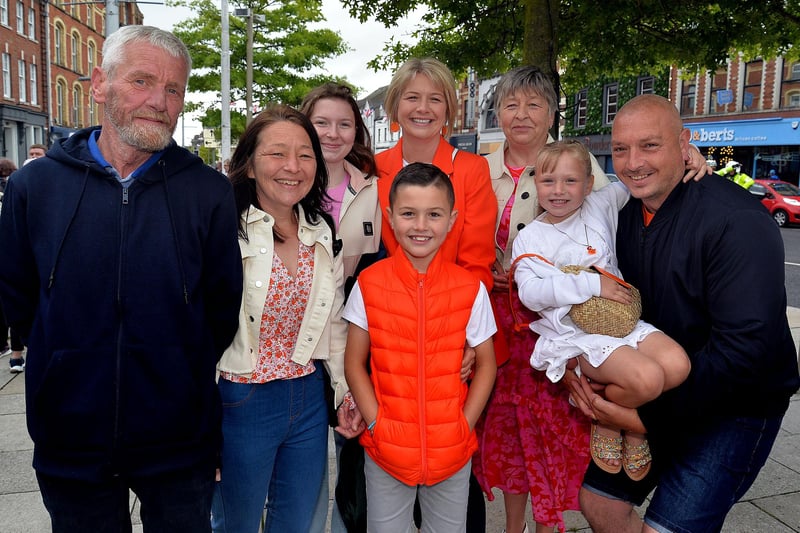 All smiles as the Bell family wait for the 12th parade to arrive in Portadown town centre.PT28-208.