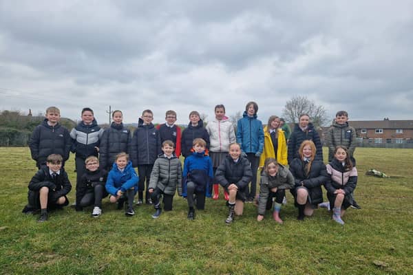 P7 pupils get ready to plant trees at Victoria Primary School in Carrickfergus.