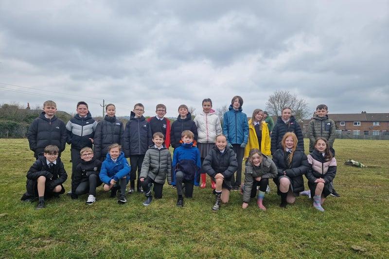 P7 pupils get ready to plant trees at Victoria Primary School in Carrickfergus.