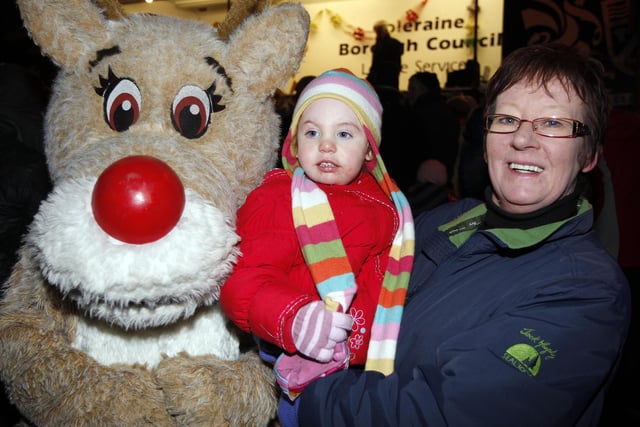 Auntie Wendy pictured with Amy and a friendly face during the switch on of the Christmas Lights in Portrush back in 2009
