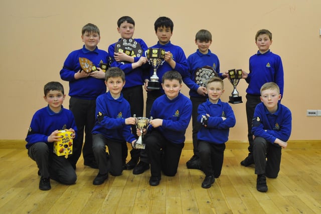 Junior section cup winners. From left to right, back row – George Burns, Harry Stewart, Oliver Greer, Charlie Campbell, Callum Irwin. Front row – Benjamin Quinn, Joshua Irwin, Alfie McAuley, Jonah Clements, James Millen.