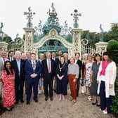 Mayor of Antrim and Newtownabbey, Cllr Mark Cooper BEM welcomes Lord Lieutenant of Co Antrim, Mr David McCorkell KStJ and Deputy Lieutenants to The Coronation Garden to thank them for their support. (ANBC).