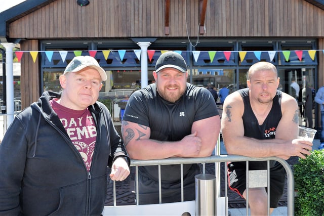Ricky Adair, Chris McNaughton and Richard McDonald enjoying the fine weather at the Friends Goodwill Music Festival in 2019. INLT 18-011-PSB