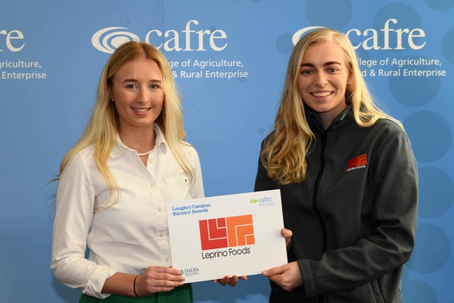 Anna Jackson, a first year BSc (Hons) Degree in Food Business Management student at Loughry Campus was awarded the Leprino Foods Bursary. Anna, a student from Larne was presented with her award by Hannah Shaw, Technical Services Manager, Leprino Foods.