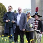 Fergal Green, Tom and Ollie; Alderman Allan Ewart MBE, Development Committee Chairman and Victoria Allen, Potters Hill Plants with a member of the Hillsborough Old Guard