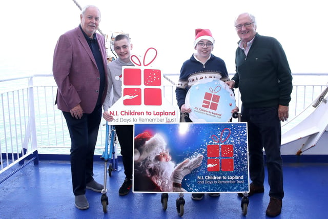 Pictured (l-r) Gerry Kelly, President, Northern Ireland Children to Lapland and Days to Remember Trust(NICLT); Oliver Dickey from Coleraine and Michael Delargy from Cushendall; and Colin Barkley, Chairman, Northern Ireland Children to Lapland and Days to Remember Trust (NICLT).