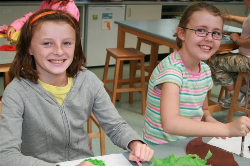 Alannah Best and Rhian McDonald pictured during arts and crafts at the summer scheme at Ulidia in 2007.
