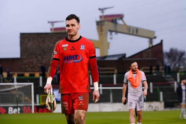 Newry goalkeeper Conor Mitchell saved a penalty on Saturday afternoon. Pics: Brendan Monaghan