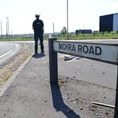 Police at the the Moira Road, Crumlin, on Wednesday, May 31 following the two-vehicle road traffic collision.  Picture: Colm Lenaghan/Pacemaker