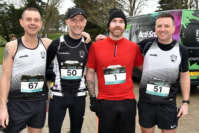 Taking part in the Portadown Festival of Running marathon on Sunday morning are from left, Mark Willis, Frankie McKay, Sammy Haughain and Mervyn Molyneux. PT11-204.
