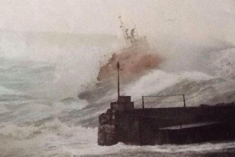 Portrush lifeboat pictured on a February day in 1989, when they went to the aid of two Spanish trawlers foundering off Donegal