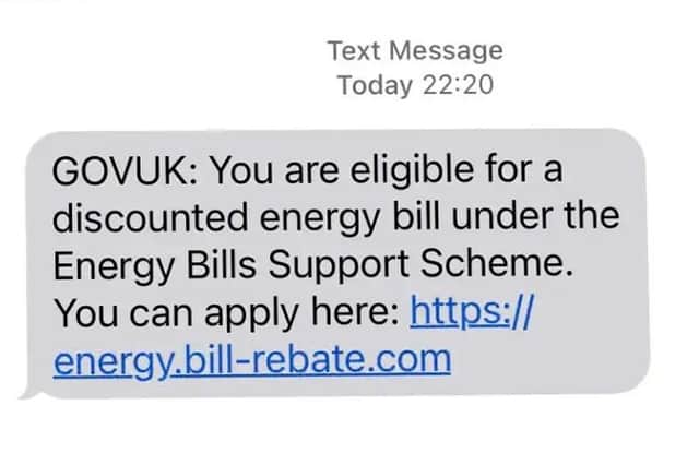An example of a recent energy discount scam text message.
