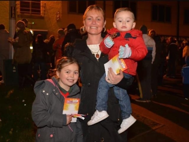 Leanne Greer with Gary and Chloe McCord at the Rathcoole Christmas tree lights switch on in 2014.