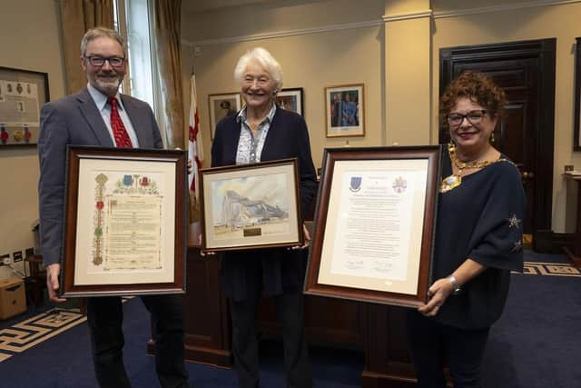 Dame Mary Peters, patron of the Gibraltar Institute of Sports, recently met with Mayor of Mid and East Antrim, Alderman Gerardine Mulvenna and Alderman William McCaughey.  Photo: Colm McCann