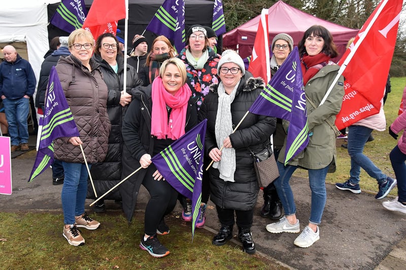 Striking NHS staff on picket duty at Craigavon Area Hospital on Thursday morning. PT05-202.