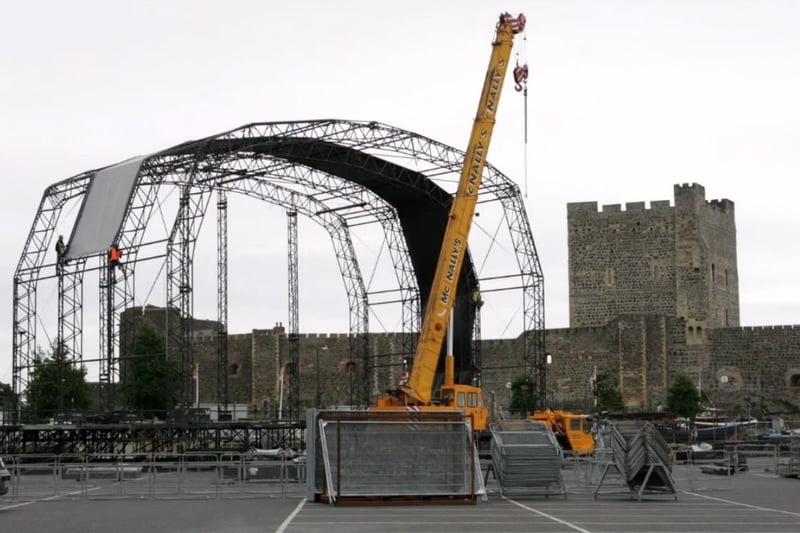 The stage being erected in Carrickfergus Harbour Car Park for the prom event.