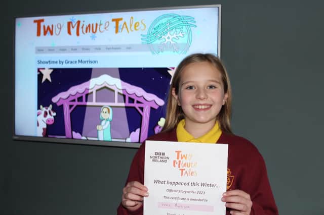 Grace Morrison, a Year 7 pupil from Millburn Primary School, has become a National Writing Champion after winning the BBC 'Two Minute Tales' competition. Credit Millburn PS