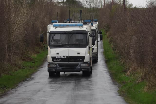 Police and Ammunition Technical Officers attended a security alert at Ballylagan Road near Ballynure following the discovery of a suspicious object on Sunday morning. Picture: Arthur Allison/Pacemaker