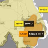 An amber weather warning has been issued for snow and ice.
